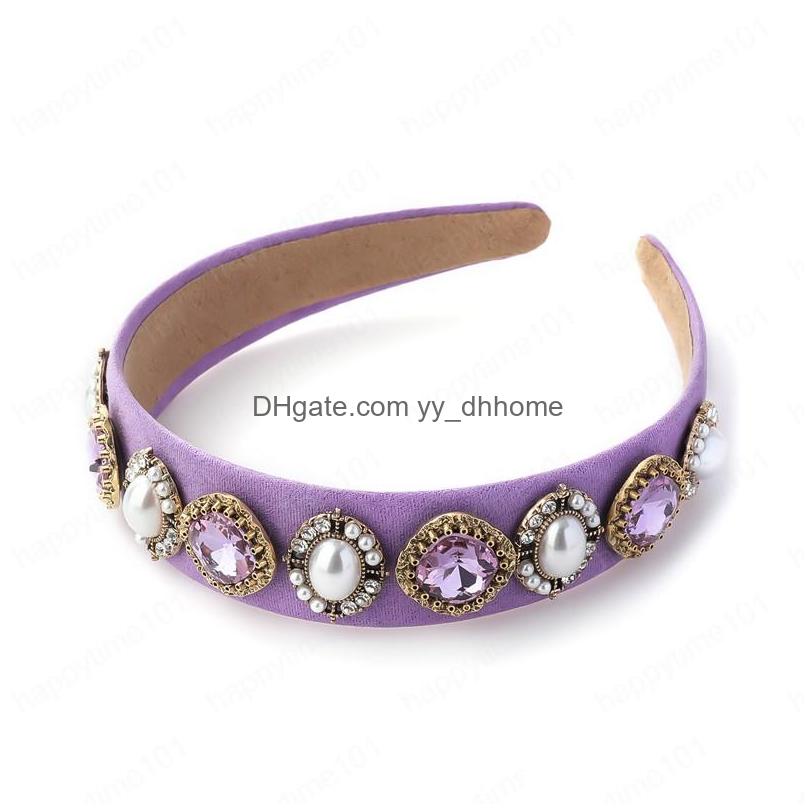 

Headbands Fashion Flannel Rhinestone Imitation Pearl Geometric Headband For Women Broad Side Precious Head Hair Accessories Drop Del Dhly4