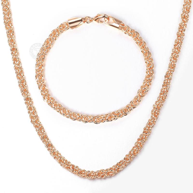 

Necklace Earrings Set Simple 585 Rose Gold Color For Women Men Popcorn Weaving Link Chain Bracelet Birthday Gifts CS25, Picture shown