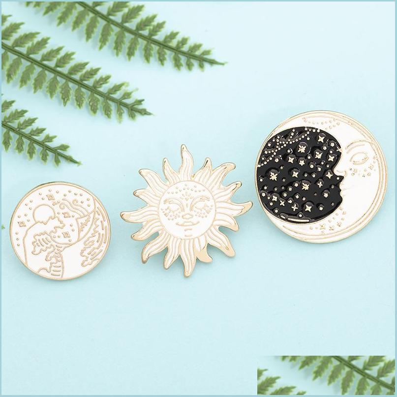 

Pins Brooches Enamel Brooch Pin Golden Sun Moon Star Seaside Waves Cartoon Smile Face Badges Creative Brooches Jewelry Roun Dhgarden Dhlr7