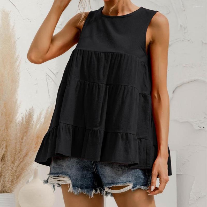 

Women' T Shirts Summer Sexy Blouse O Neck Easily Match Women Sleeveless Big Hem Vest Tops Ladies Casual Loose Tanks Top Vestidos Mujer, Black