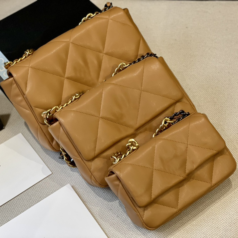 

Womens Designer 19 Series Lambskin Shoulder Bags Classic Single Flap Quilted Mini/Medium/Jumbo Gold Metal Hardware Turn Lock Purse Handbags 11 Colors 20CM/25CM/30CM, Box
