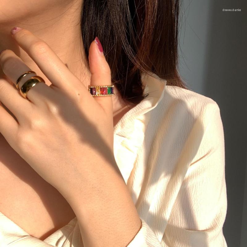 

Wedding Rings Crystal Engagement Open For Women Jewelry Luxury Colorful Square Zircon Ring Girlfriend Birthday Gift