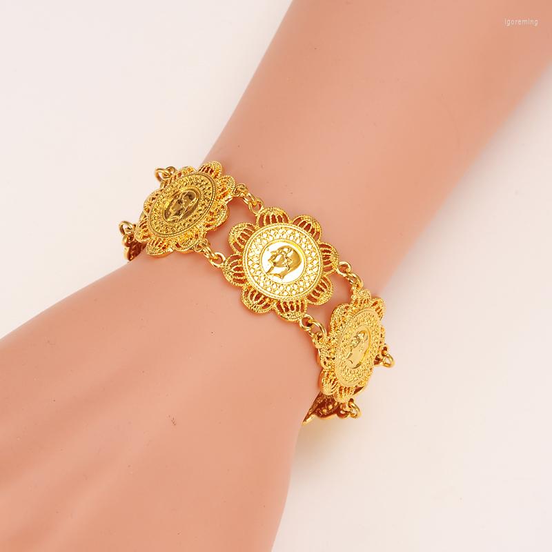 

Charm Bracelets 17.5cm 5.5cm Money Coin Bracelet Gold Islamic Muslim Arab Coins For Women Men Country Middle Eastern Jewelry