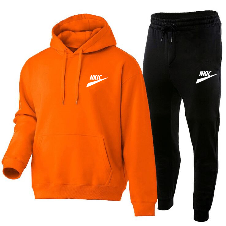 

2 Pieces Sets Tracksuit Men Autumn Hoodie Sweatshirt pants Solid Sporting Fitness Hooded Outerwear Jacket Joggers Suit, White