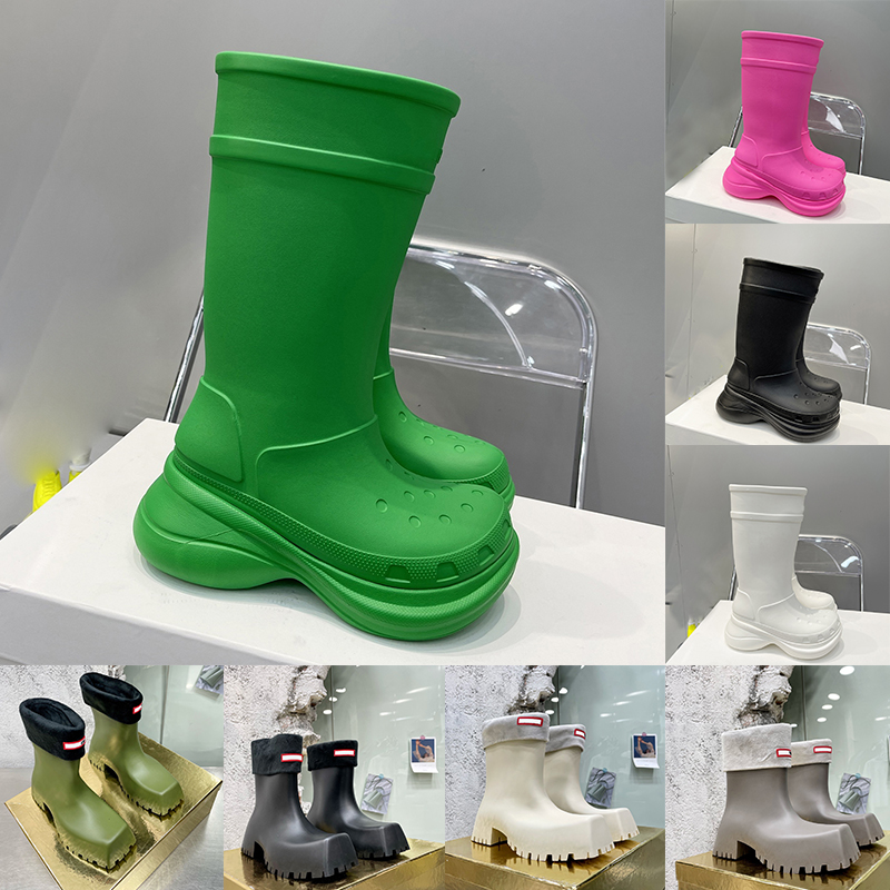 

2023 Designer Boots Trooper And Clog 2.0 Rubber Boot Beige Triple Black White Green Snow Boots Furry Wool Warm Winter Womens Shoes Ladies Booties Over The Knee