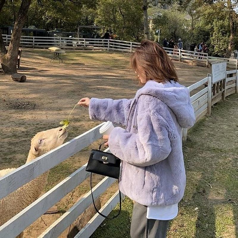 

Women' Fur Hooded Faux Coat Women Winter Coats Warm Fake Luxury Artificial Mink Jacket Fluffy Outerwear Female Tops E562