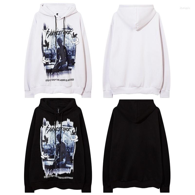 

Men's Hoodies Korean Sttyle High Street Hip Hop Hooded 2022 Autumn And Winter Man's Loose Ins Vintage Personality Casual Sweatshirt, Black