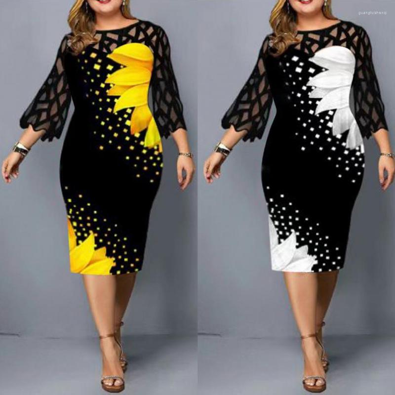 

Plus Size Dresses Dress For Women Mesh Patchwork Casual Polyester Wrinkle-free Floral Printed Home Party, Purplish red