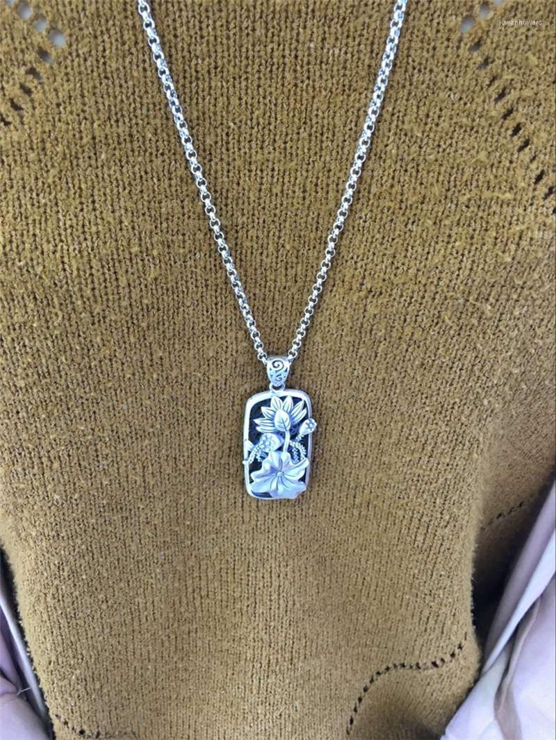 

Pendant Necklaces LYBUY Retro National Wind Thai Silver Hollow Peony Flower Sterling 990 Jewelry Without Chain