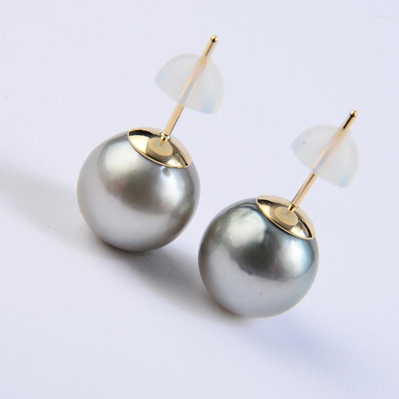 

Stud Earrings 9-10MM Natural Gray Real Tahitian Pearl 9K Solid Yellow Gold