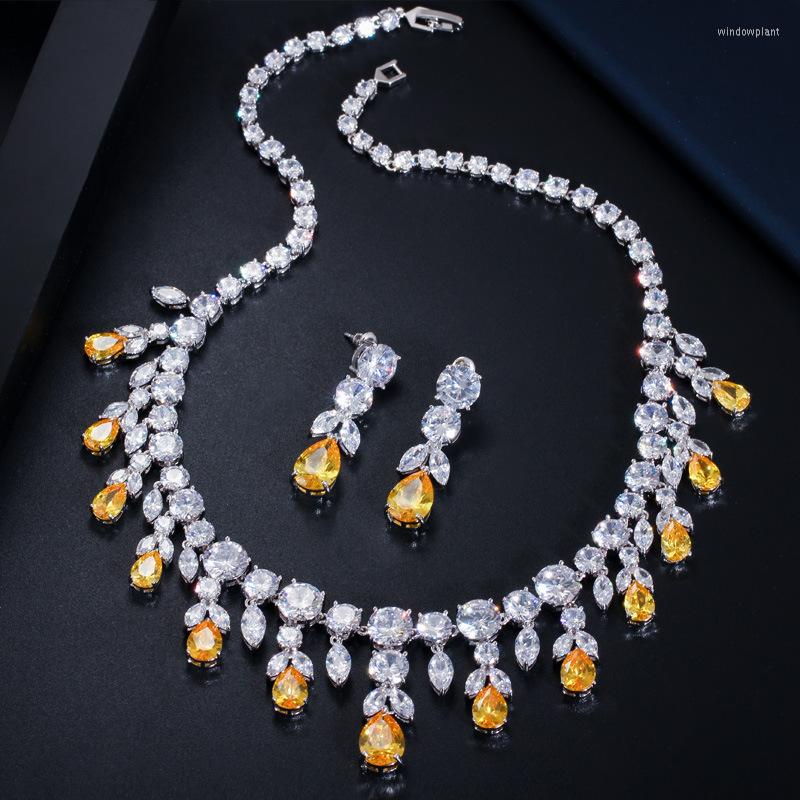 

Necklace Earrings Set Wah Mei Brand Gorgeous CZ Stones Jewelry Crystal Drops Style Wedding Bridal For Women And Party, Picture shown