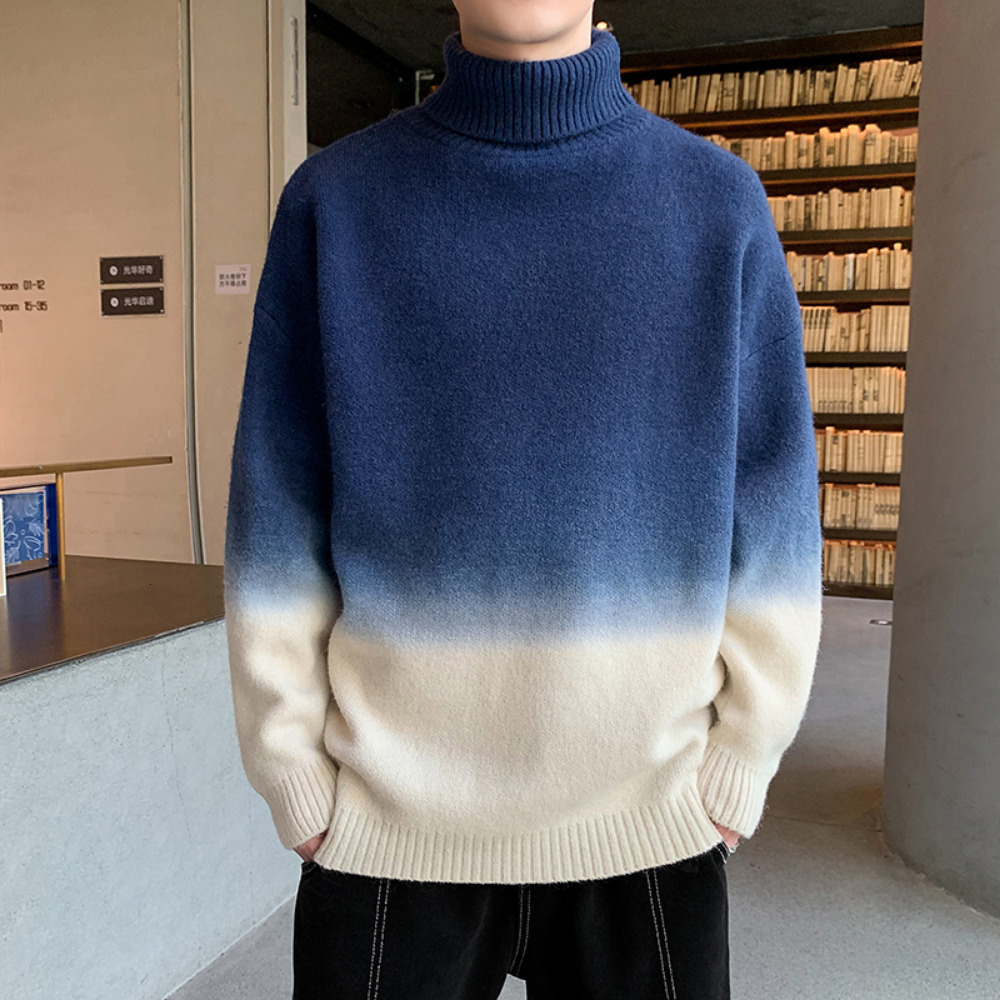

Men's Sweaters High Neck Sweaters Men Winter Warm Tops Casual Turtleneck Sweater Men Pullover Jumpers Brand Gradient Sweater 221128, Light blue