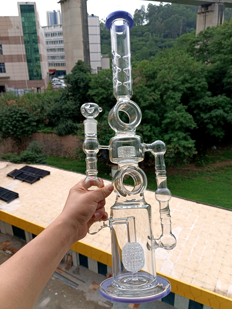 

18 Inch Blue Glass Bong Hookahs with Tire Perc Large Dab Rig Shisha 18mm Female Smoking Pipes