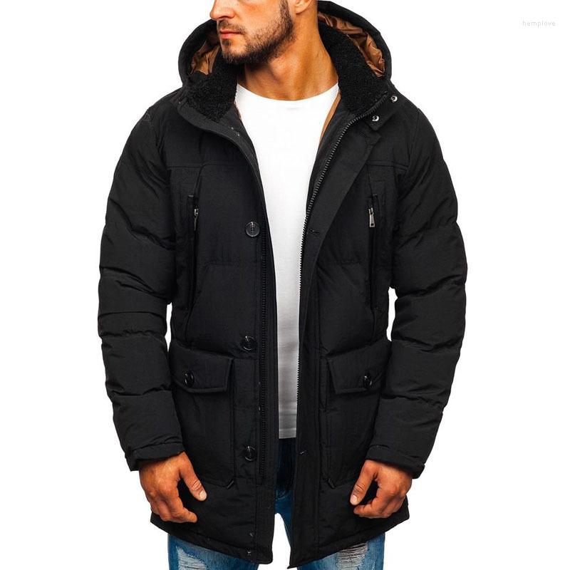 

Men' Down Men Winter Coats Parkas Casual Cotton-Padded Jackets Thickened Padded Jacket Solid Color Hooded, Black