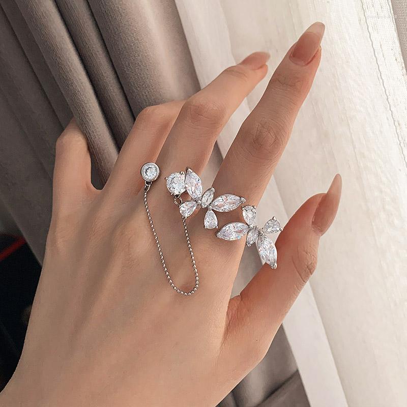 

Wedding Rings 2022 Korean Design Fashion Jewelry Shiny Butterfly Zircon Flower Open Ring For Women Prom Party