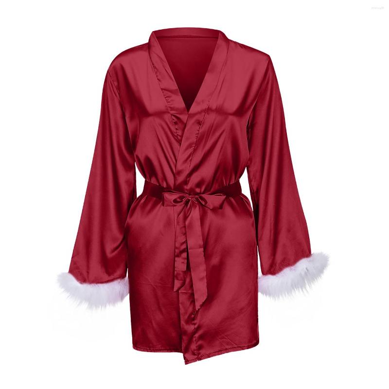 

Women' Sleepwear Women Lingerie Nightdress Silk Pajamas Feather Satin Robes Bathrobe Fashion Underwear Bath Intimates Robe Peignoir, Black