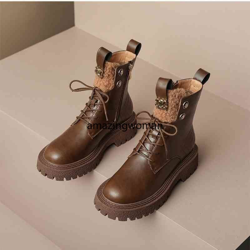 

Cool Martin boots women's 2022 new autumn and winter thick bottom round head leather boots muffin soled short boots, Black