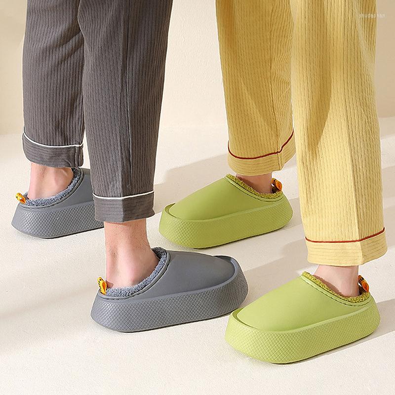 

Slippers Winter Women Waterproof Warm Plush Household Slides Indoor Home Thick Sole Footwear Non-Slip Solid Couple Shoes, Yellow