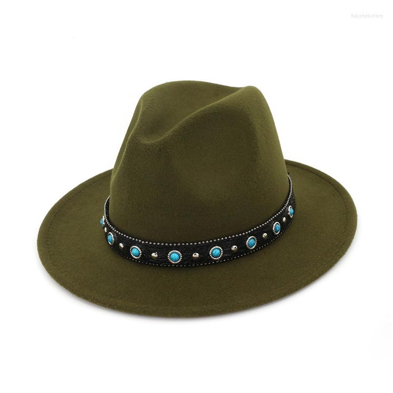 

Berets 12 Color Men Women Felt Woolen Jazz Trilby Fedora Hats With Leather Belt Wide Brim Panama Hat Plain Chapeau Fedoras, Black