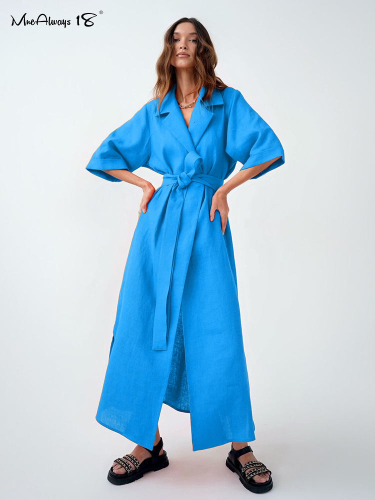 

Casual Dresses Mnealways18 Elegant Lace Up Robe Wrap Long Women Loose Half Sleeve Cotton Linen Office Blazers Autumn 221125, Orange
