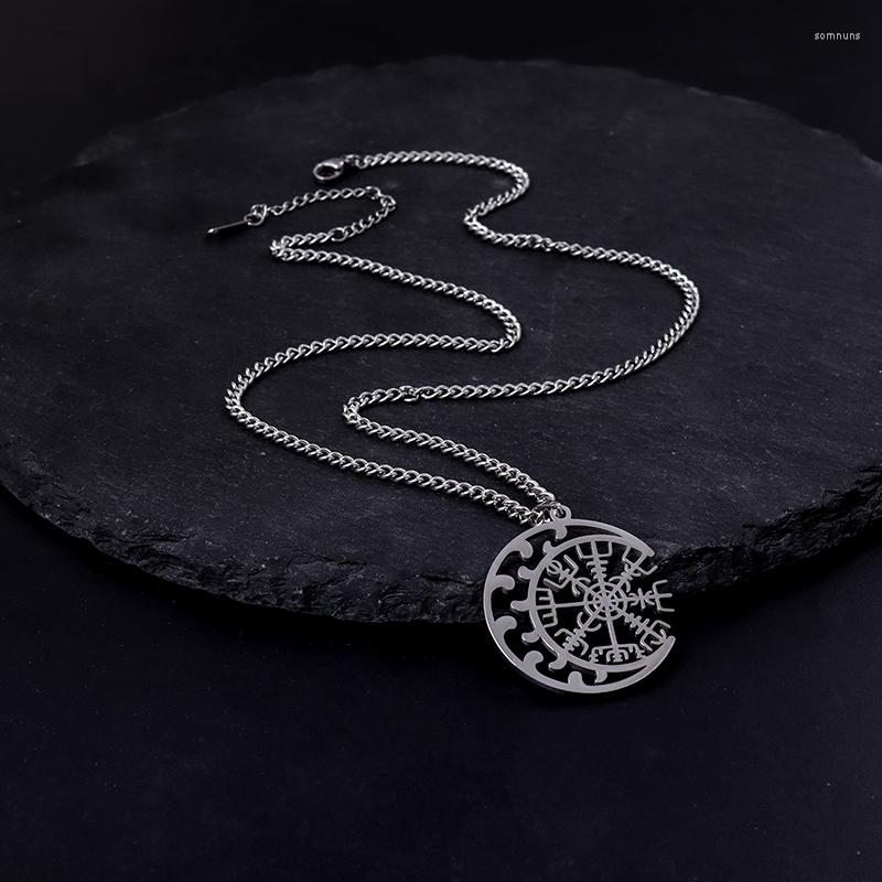 

Pendant Necklaces Fashion Retro Rune Men And Women Personality Stainless Steel Compass Necklace Banquet Party Accessories