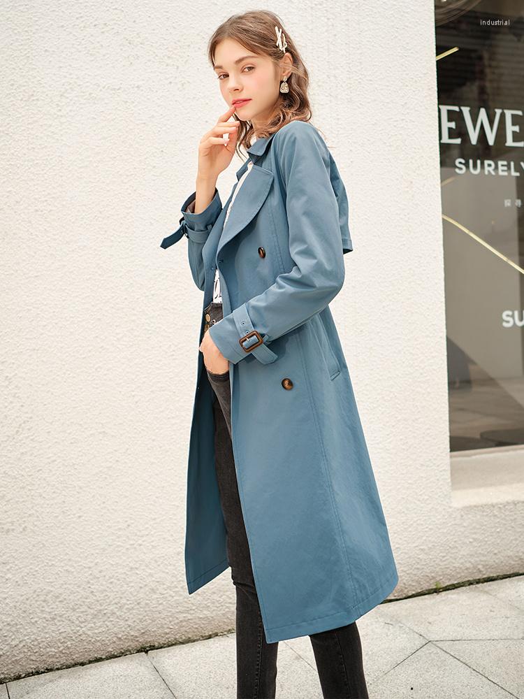 

Women' Trench Coats Windbreaker Women' Middle Long 2022 Spring Autumn Korean Loose Double Breasted British Casual Coat, Blue
