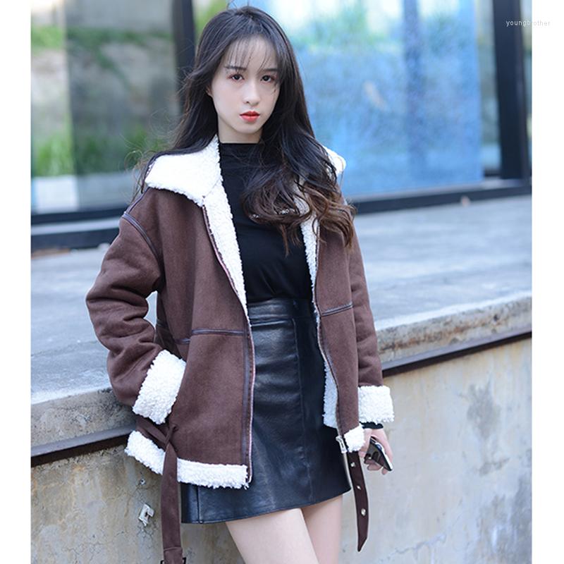 

Women's Down Women's Clothing Brown Jacket Parker Fleece Lambswool Lapel Coat Fashion Windproof Warm Leisure Retro Winter Outerwear Tops, Army green