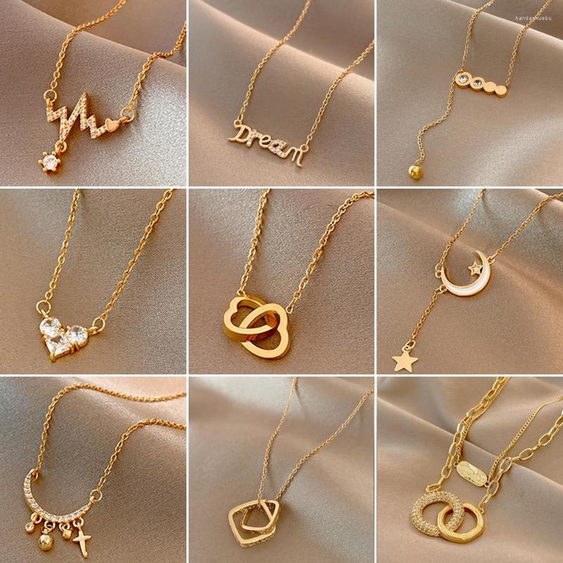 

Pendant Necklaces Korean Titanium Steel Letter Heart Cross Necklace Female Elegant Bone Chain For Women Wedding Jewelry