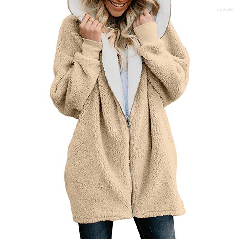 

Women's Fur Autumn Winter Faux Coat Women 2022 Casual Warm Soft Zipper Jacket Plush Overcoat Plus Size Solid Color Female Teddy, Black