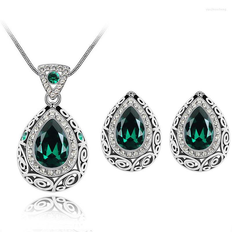 

Necklace Earrings Set Fashion Green Crystal Stone Wedding For Brides Ear Women African & More 84191, Picture shown