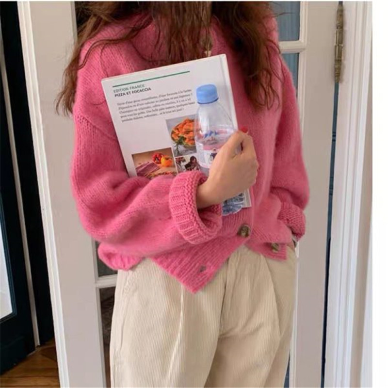 

Women  Knits Tees Limiguyue Sweet Pink Women Cardigans Autumn Round Neck Single Button Cropped Tops Vintage Sweaters Loose Korean Slim Coats K3348 221125