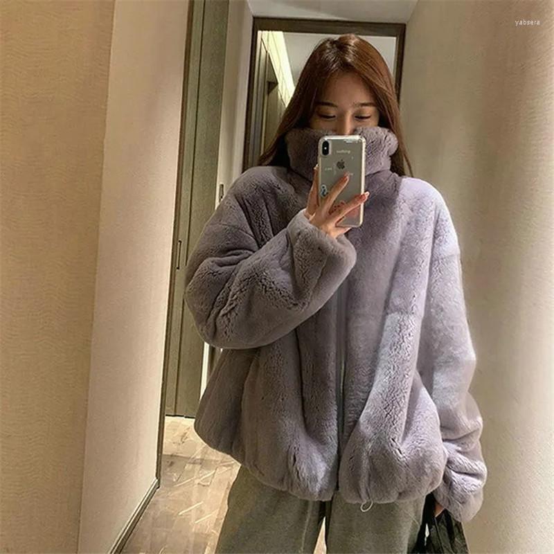 

Women' Fur Faux Coat Women Clothing Stand Collar Zipper Casual Jacket Female Autumn Winter 2022 Korean Solid Color Loose Outerwear, Beige