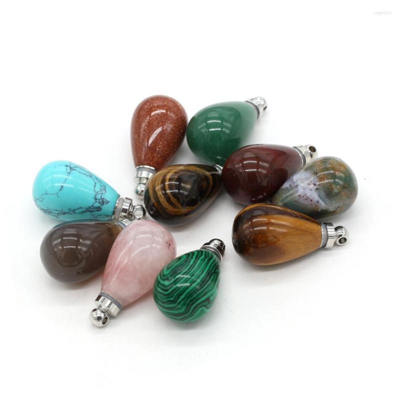 

Pendant Necklaces 6PCSWholesale Natural Semi-precious Stone Round Drop-shaped Perfume Bottle Making DIY Necklace Earrings Jewelry Gift