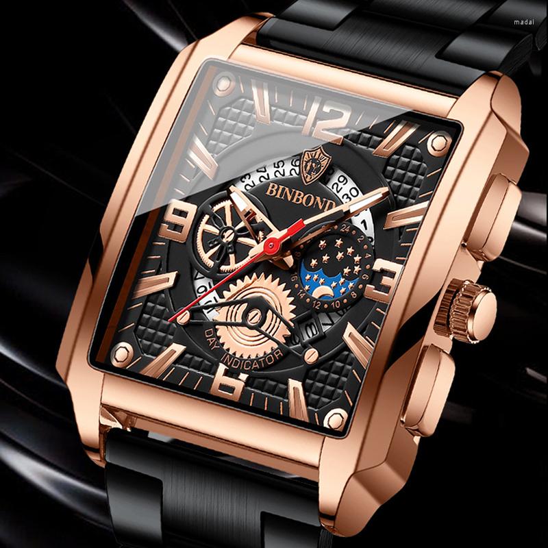 

Wristwatches Sport Men Watch Top Rose Gold Stainless Steel Quartz Fashion Waterproof Wriswatch Relogio Masculino, Black