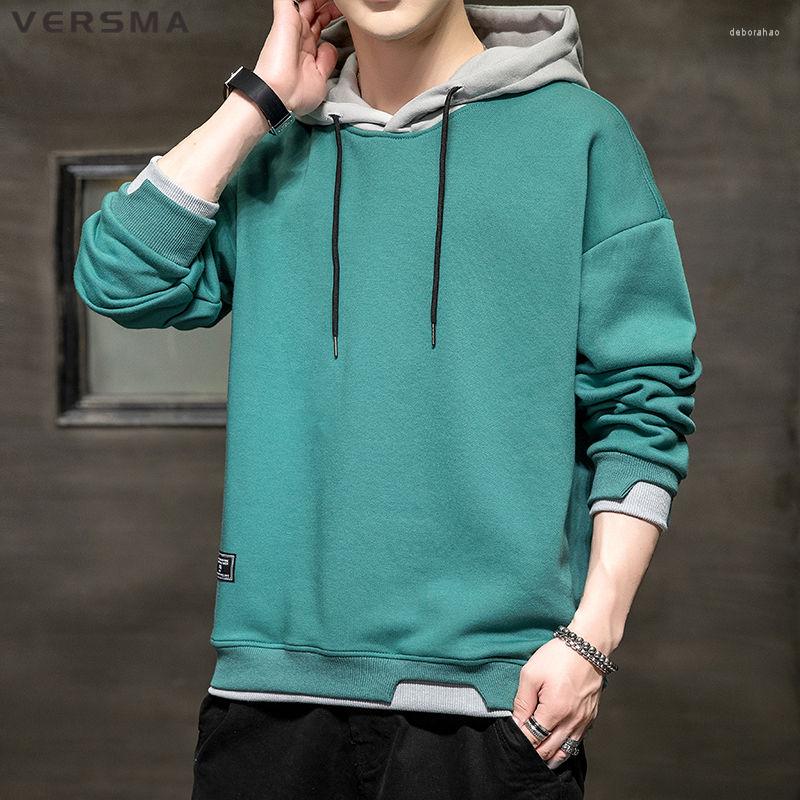 

Men' Hoodies VERSMA Korean Harajuku Solid Color Black Sweatshirts Men Autumn Hooded Casual Oversized Hoodie Pullover Drop