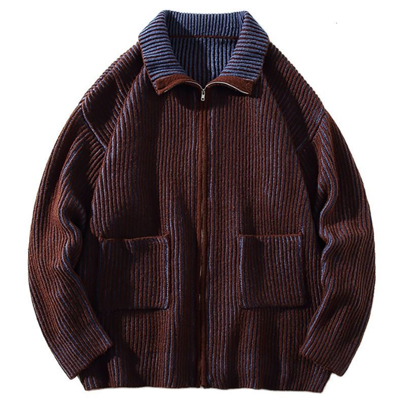

Men's Sweaters Autumn Zip Up Pocket Cardigan Men Baggy Sweatercoat Fashion Harajuku Streetwear Knitwear Jumper Clothing Tops Male Plus Size 5XL 221128, Auburn