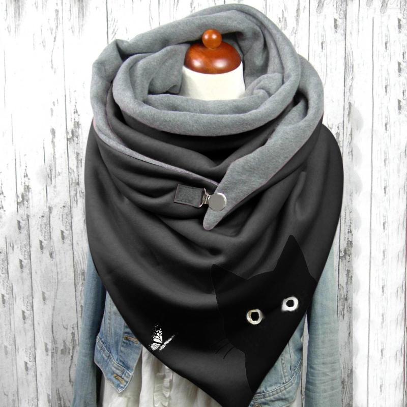 

Scarves Vintage Women Autumn Winter Leaf Soft Wrap Irregular Scarf Button Warm Shawl Printing Fashion Multi-purpose