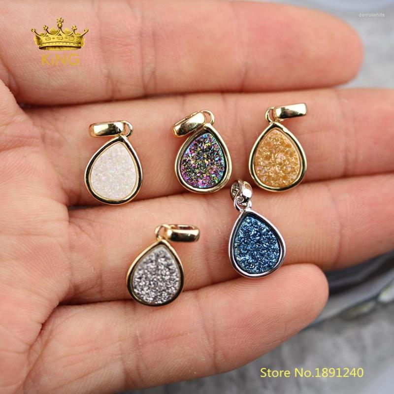 

Pendant Necklaces 10pcs Titanium Druzy Agates Flat Teardrop Charms Small Pendants Fine Jewelry Wire Plated Copper Raw Drusy Beads Necklace