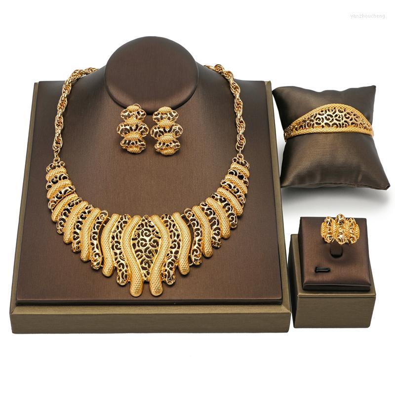 

Necklace Earrings Set 2022 Quality Statement Brand Jewelry Dubai Gold Designer Nigeria Wedding Woman Wholesale, Picture shown