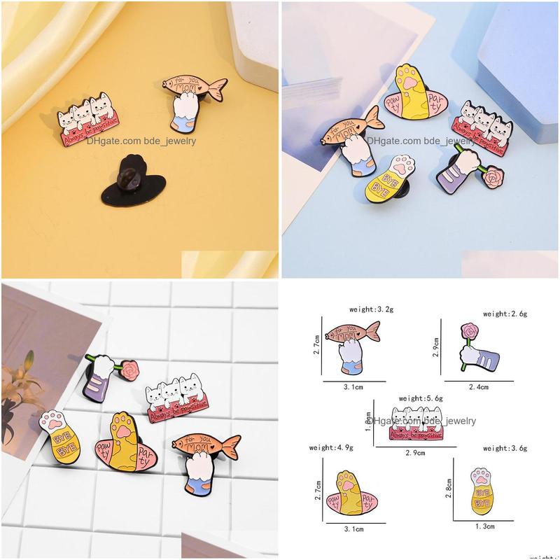 

Pins Brooches Cartoon Animal Brooches 5Pcs Set Happy Cat Paw Enamel Scarf Buckle Badges Flower Fish Letter Alloy Pin Women Jewelry Dhxv7