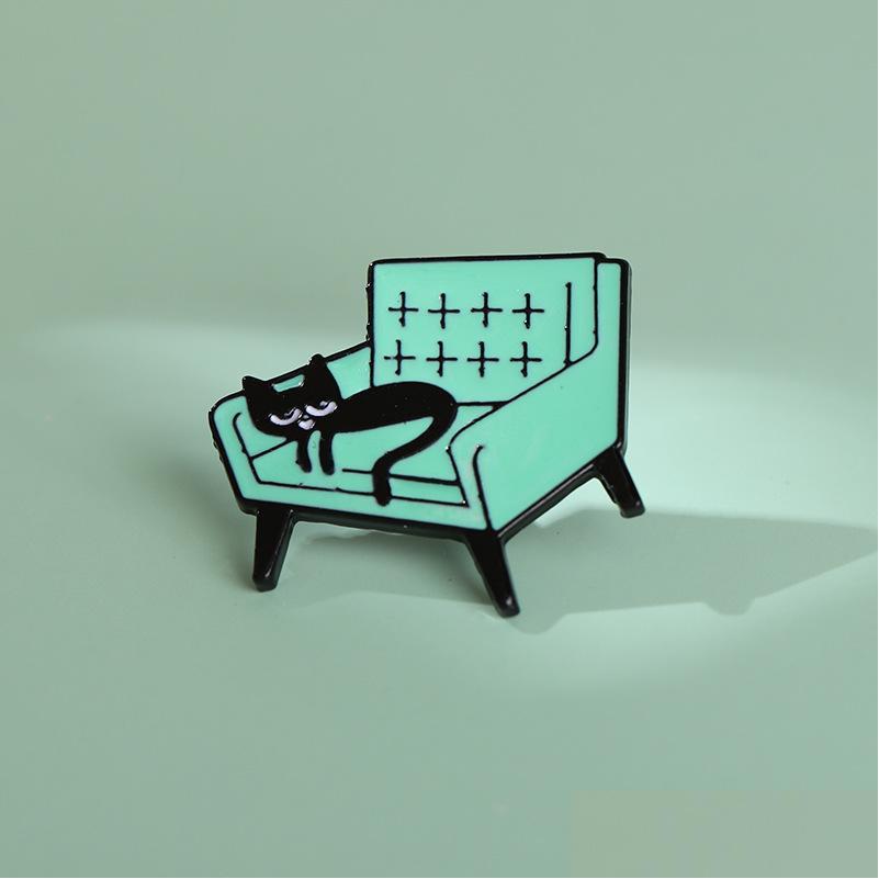 

Pins Brooches Cartoon Creative Little Black Cat Lying On The Sofa Brooches For Girls Cute Animal Badge Paint Enamel Pin Denim Shirt Dhcbd