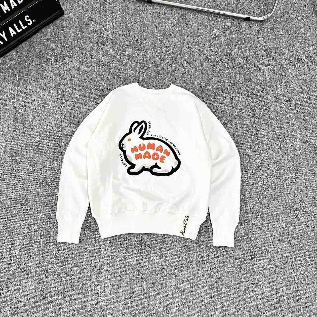 

Designer HUMAN MADE Year of the Rabbit Limited Day Fashion round neck plush sweater men and women loose coat Size xl, White
