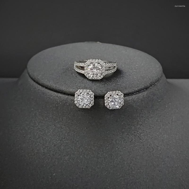

Necklace Earrings Set 2pcs Pack Silver Color Bride Jewelry Engagement Ring Round Stud Earring For Wedding Gift J4946, Picture shown