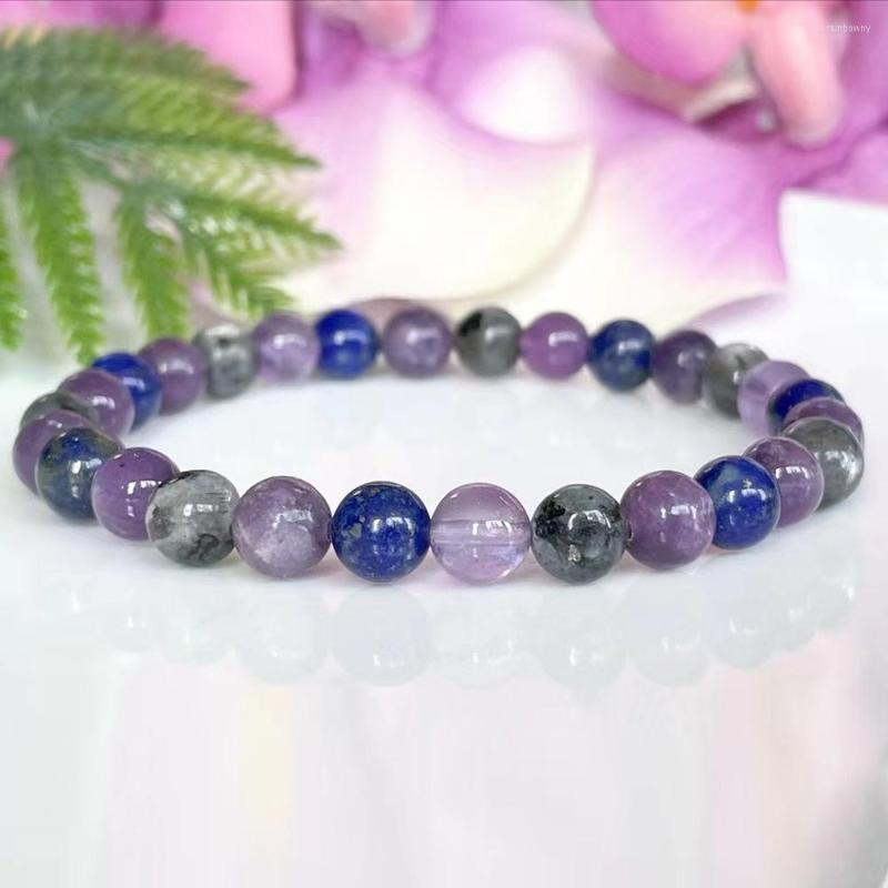 

Link Bracelets MG1545 Design Third Eye Chakra Bracelet 6 MM Amethyst Lepidolite Labradorite Lapis Lazuli Mix Crystals Gemstome
