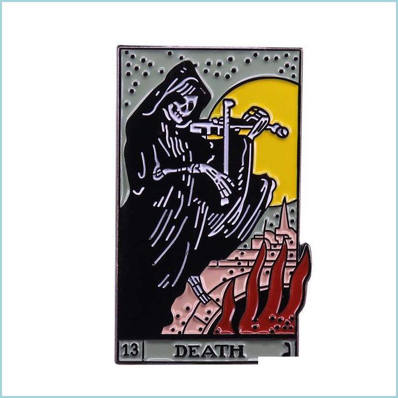 

Pins Brooches Hard Enamel Brooch Pin Halloween Death Tarot Card Women Men Badge Gothic Brooches Jewelry Backpack Ornaments Dhgarden Dh6El