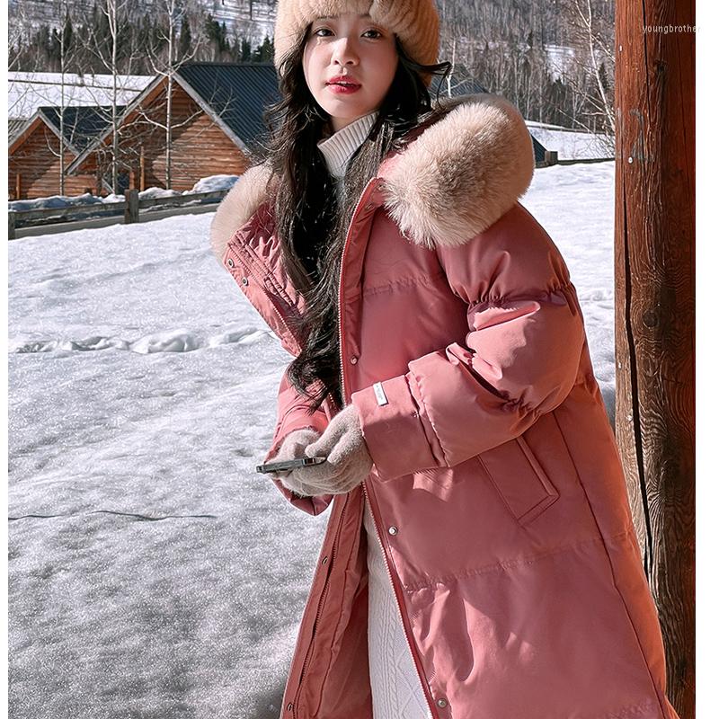 

Women's Down Women Clothing Length Pink Jacket Baggy Winter Waterproof Warm Thicken Feather Female Hooded Puffer Coat Outwear Tops, Black