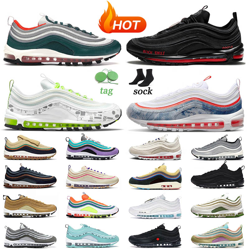 

Authentic Sports 97s 97og Running Shoes Airmaxs Silver Bullet Airs MSCHF x INRI Jesus Satan Black University Red Sean Wotherspoon Womens Max Sneakers Trainers, B33 40-45 washed denim