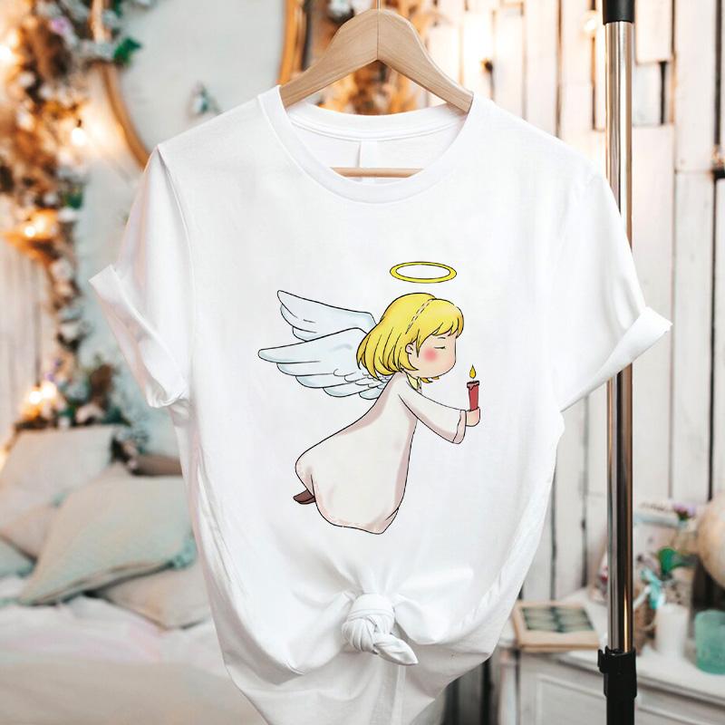 

Women' T Shirts Women Shirt Graphic Tees Kawaii Angel Printing Fashion White Lady Casual 90s Short Sleeve Tshirt Summer Female, 35177