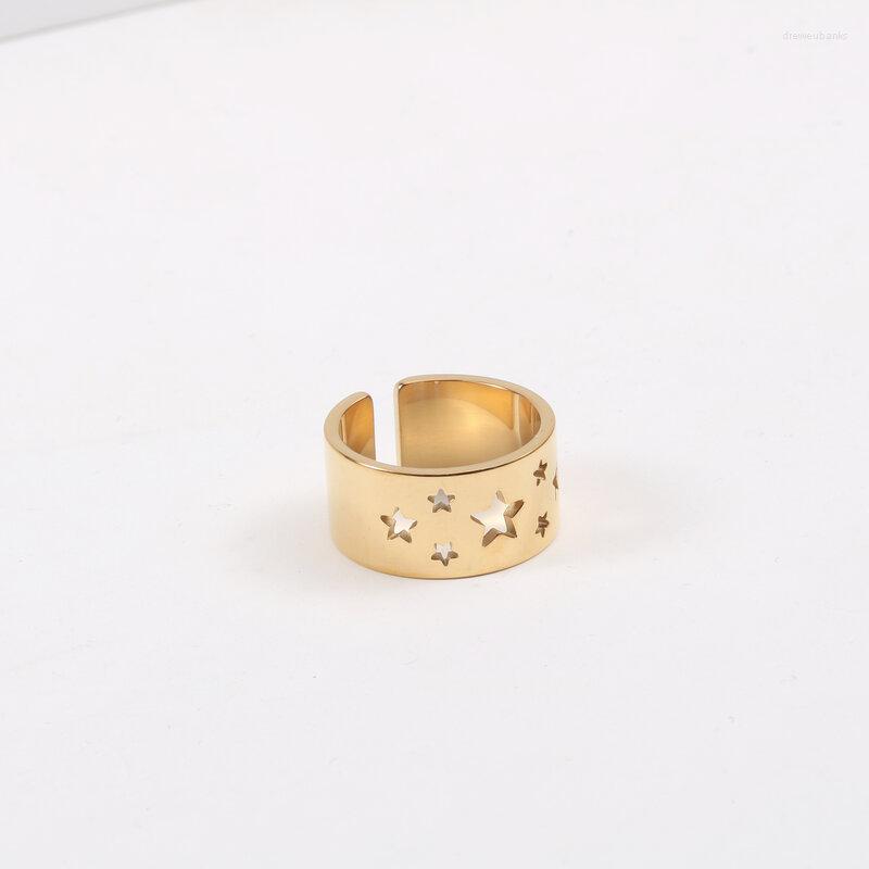 

Wedding Rings 2022 INS Gold Plated Stainless Steel Hollow Out Stars Open For Women Girls Bold Ring Waterproof Jewelry Wholesale