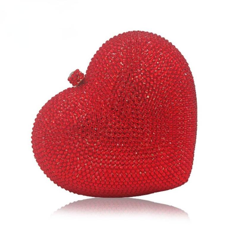 

Evening Bags Fashionable Luxury Red Heart Shape Crystal Women Clutch Bag Rhinestone Diamond Ladies Wedding Party Purse1940701, Black